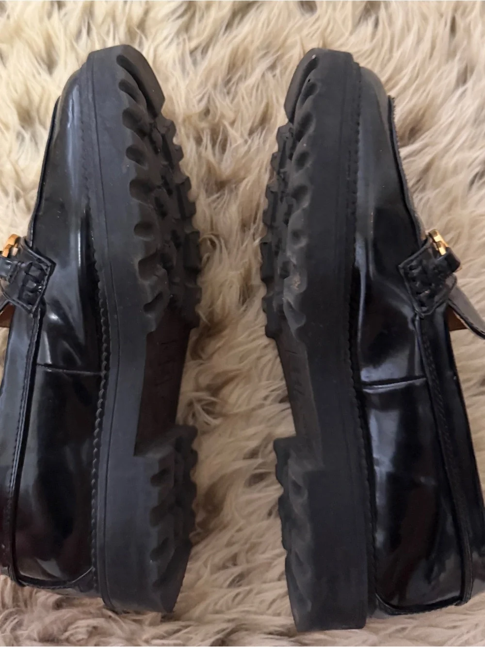 SAM EDELMAN Patent Leather Loafers with Gold Chain Accent